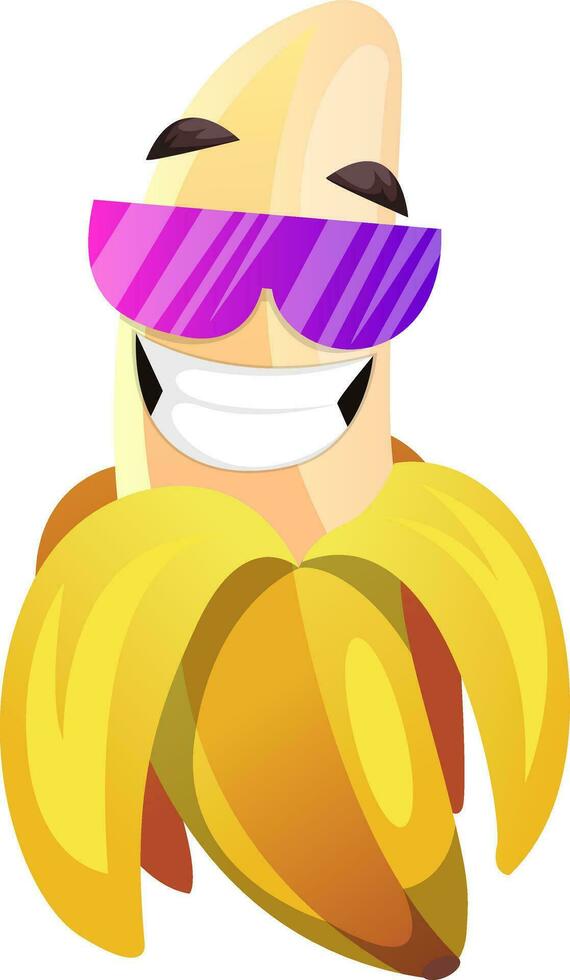 Banana with pink sunglasses smiling illustration vector on white background