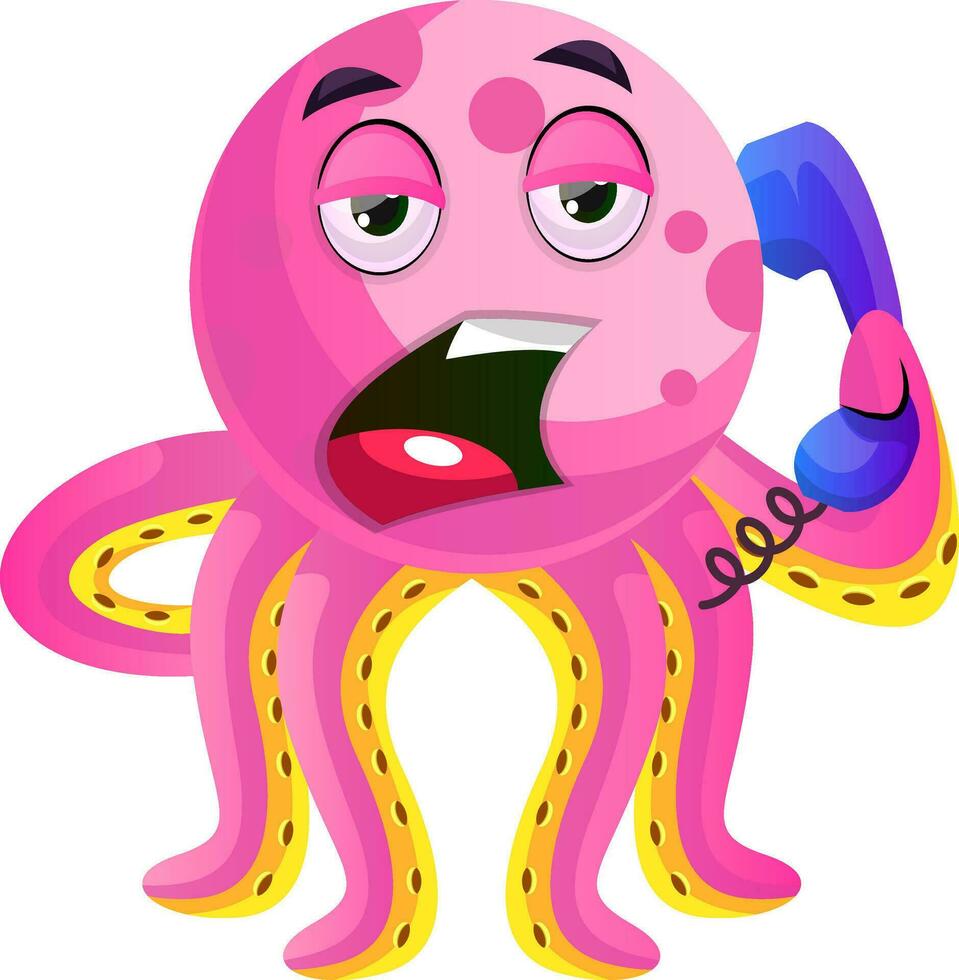 Pink octopus speaking on the phone illustration vector on white background