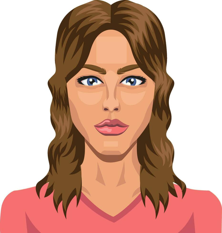 Beautifull brunette with blue eyes illustration vector on white background