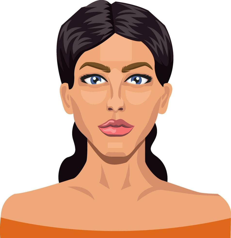 Girl with blue eyes and black hair illustration vector on white background