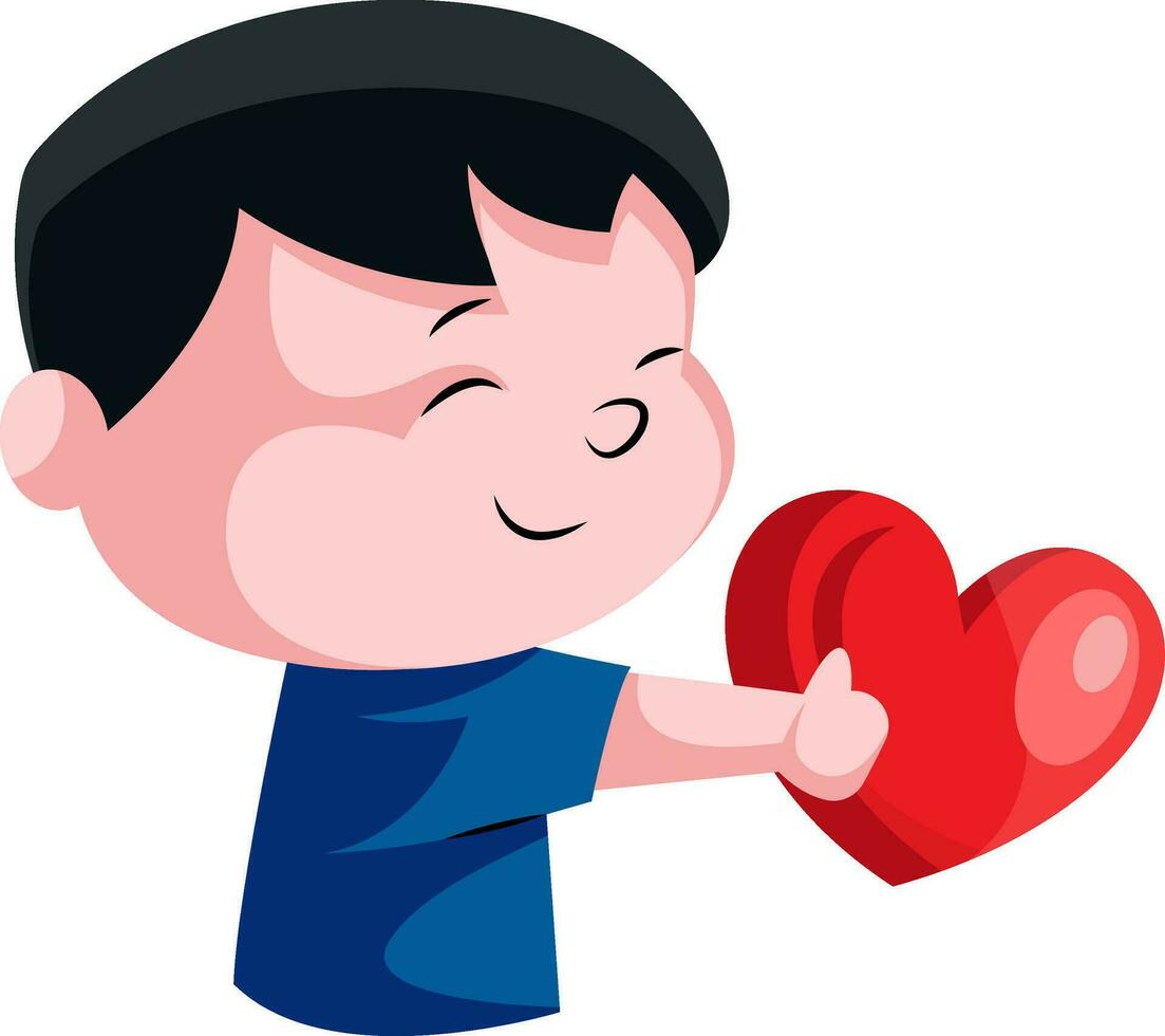 Little boy holding red heart illustration vector on white background