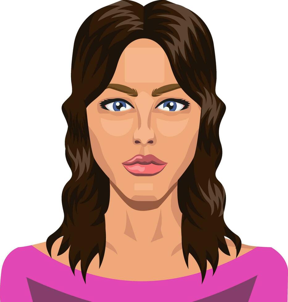 Handsome girl with blue eyes and long hair illustration vector on white background