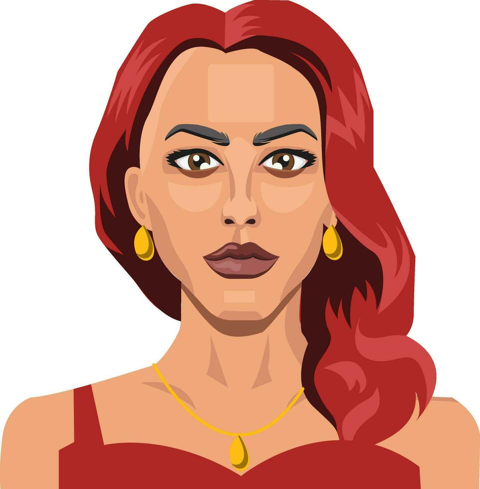 hermosa niña con rojo pelo ilustración vector en blanco antecedentes