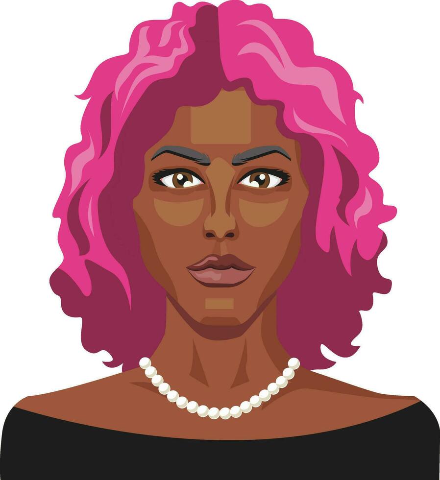 African girl with pink hair illustration vector on white background