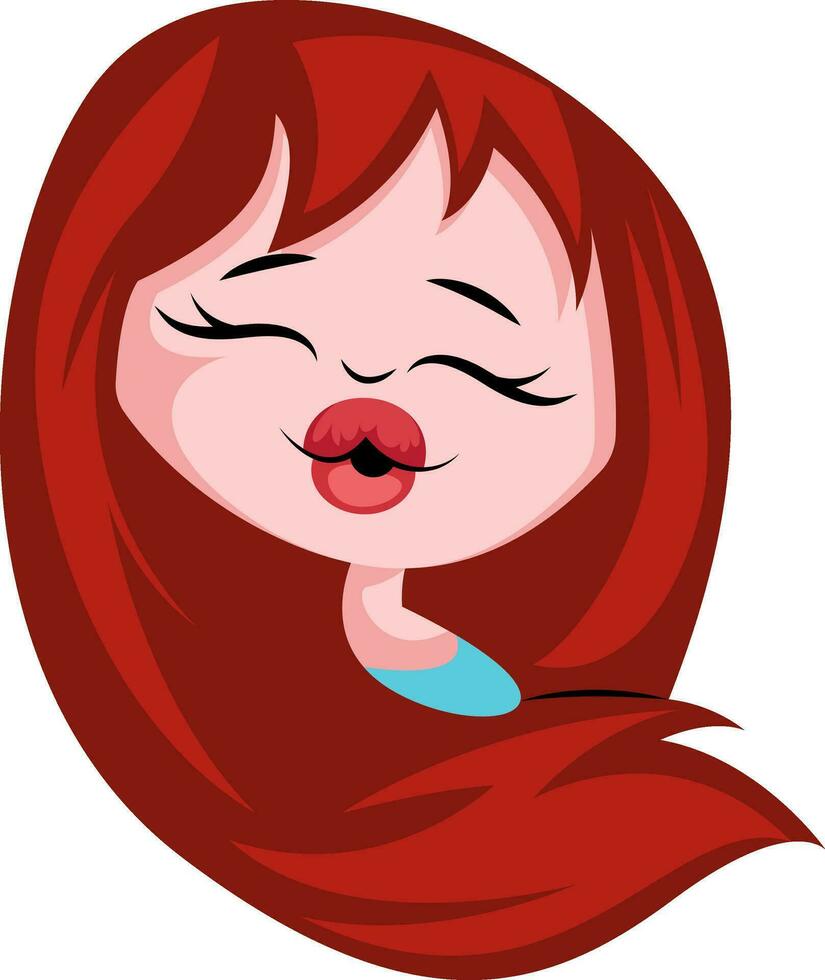 Girl with a long hair sending kisses illustration vector on white background