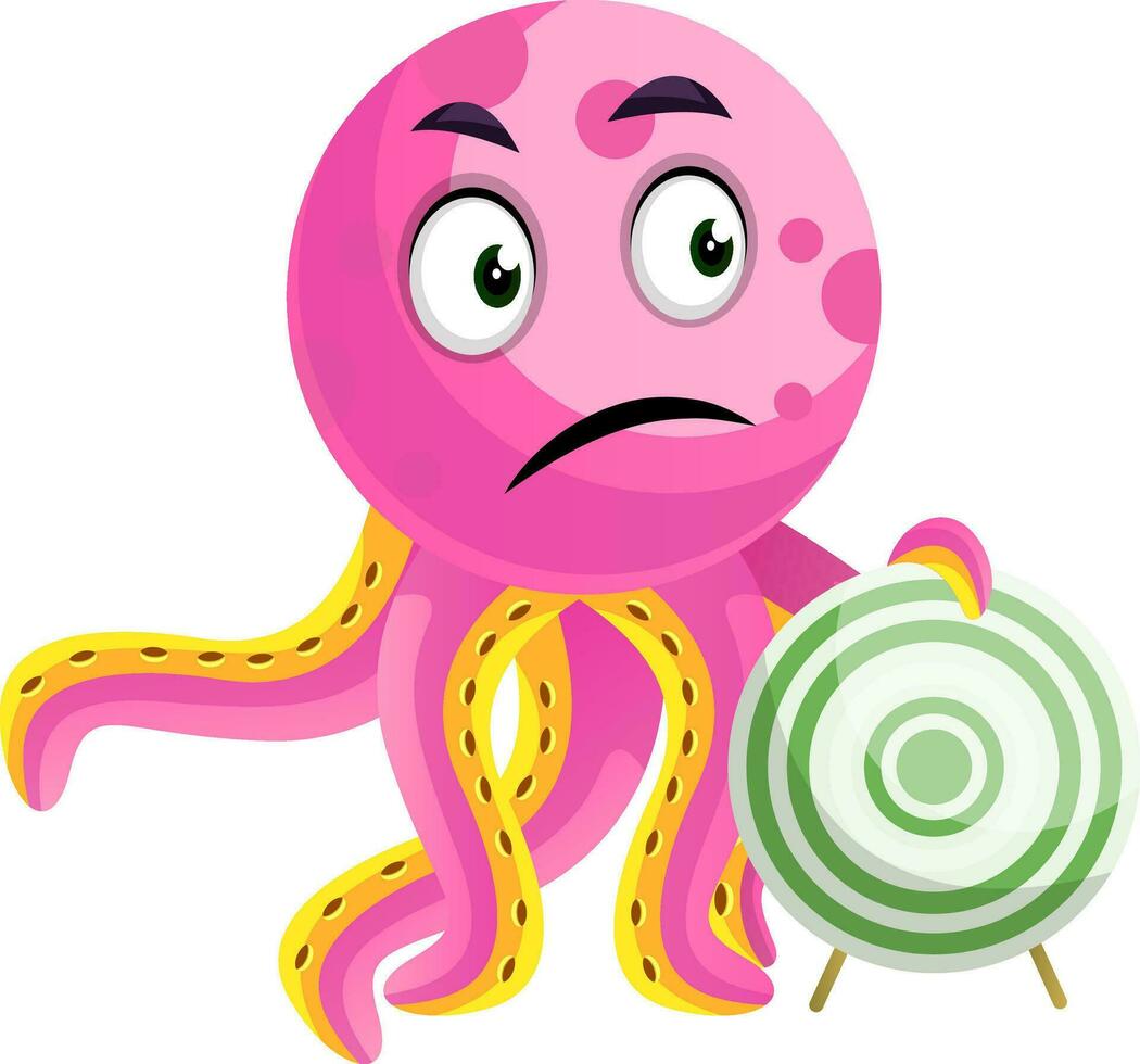 Pink octopus holding a target illustration vector on white background