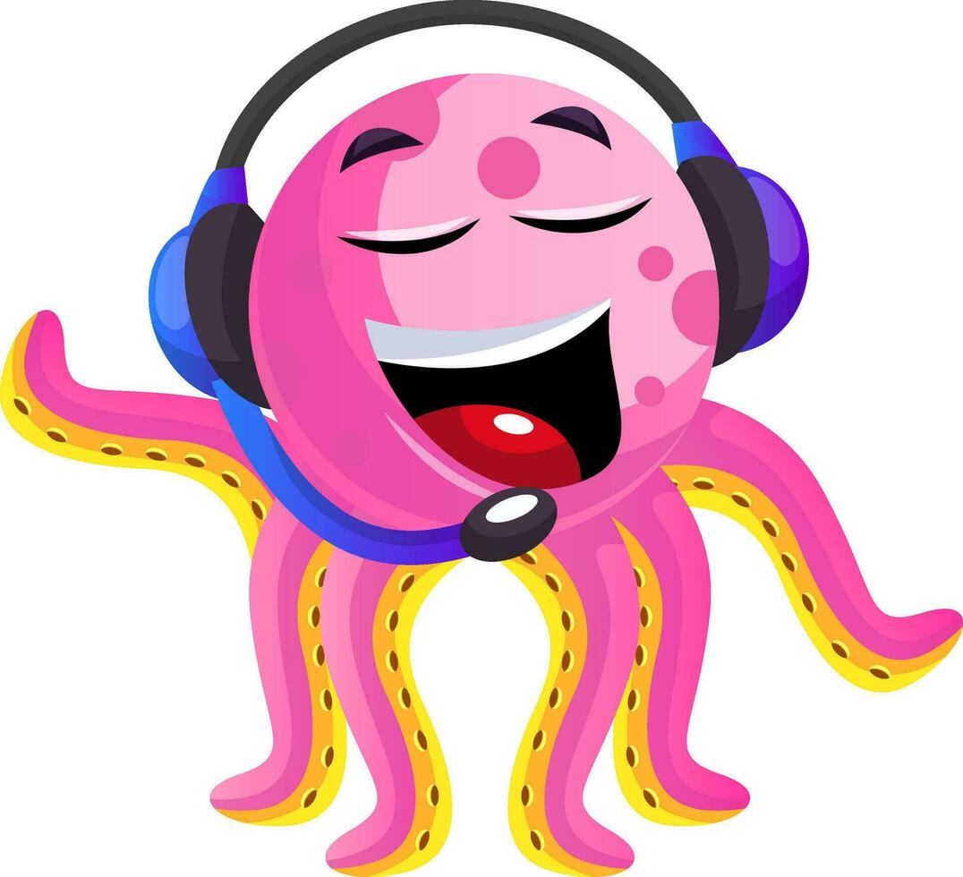 Pink octopus operator illustration vector on white background