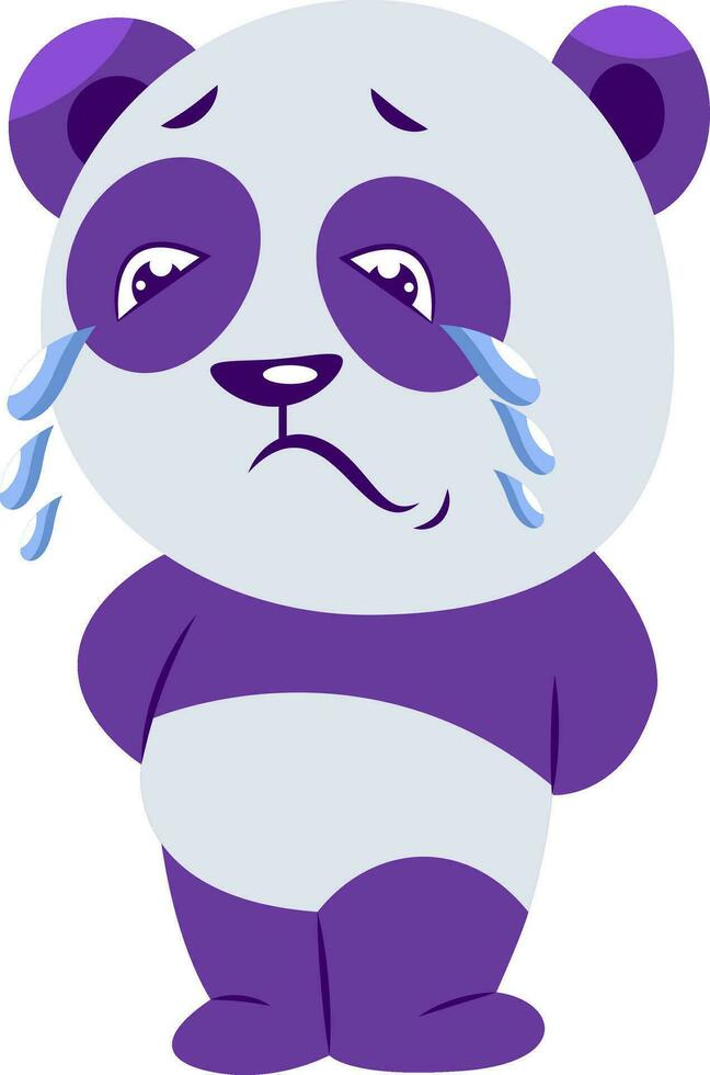 Sad purple and white panda crying vector illustration on a white background