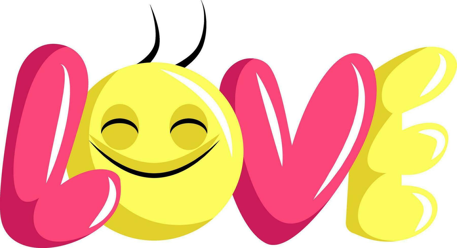 Pink and yellow love sign with happy face illustration vector on white background