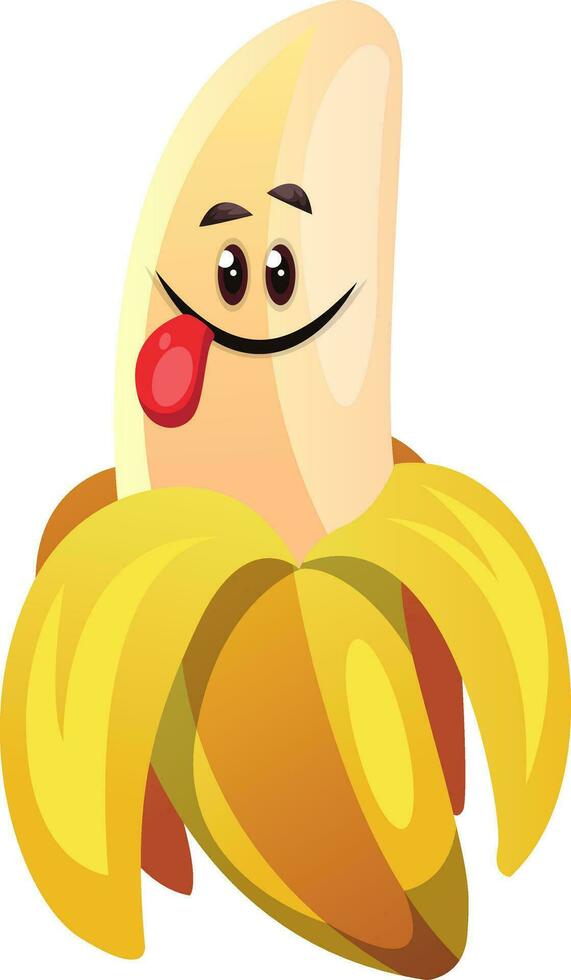 Pealed banana with tongue out illustration vector on white background