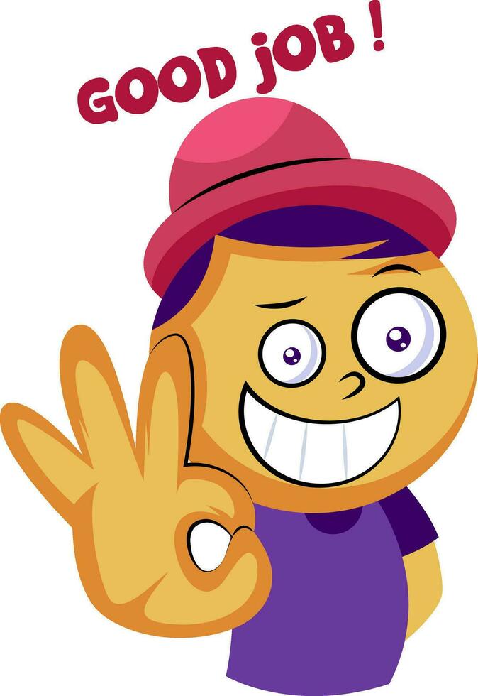 Yellow guy saying Good job vector illustration on a white background