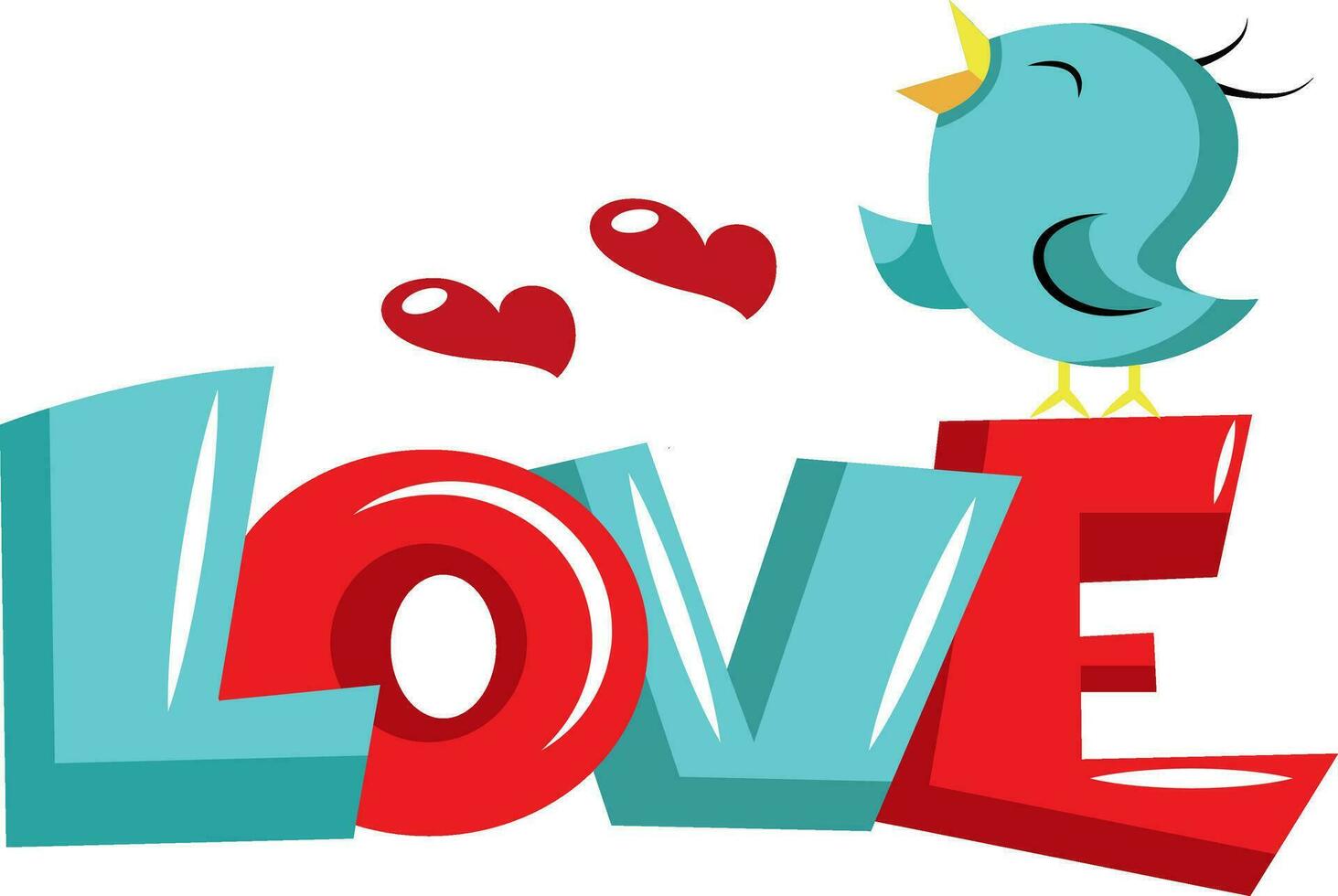 Blue bird standing on love sign illustration vector on white background