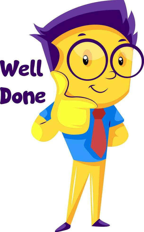 Yellow boy with round glasses showing thumbs up vector illustration on a white background