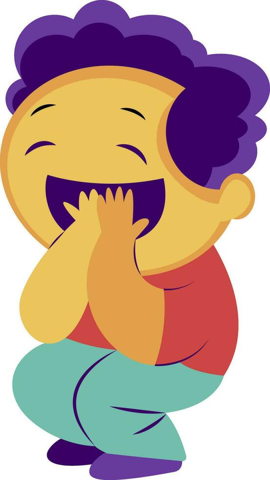 emocionado chico con púrpura pelo vector pegatina ilustración en un blanco antecedentes