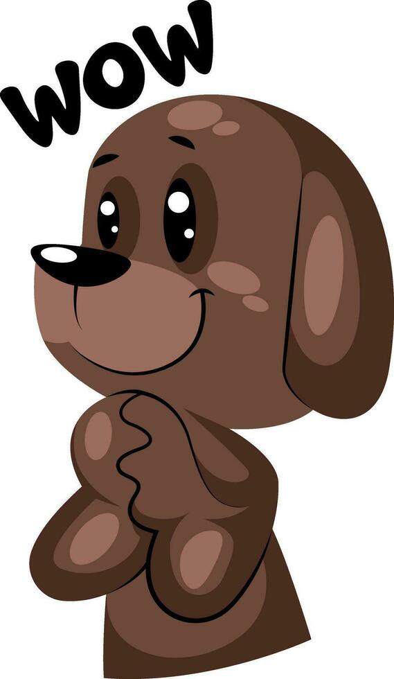 Brown supprised dog saying Wow vector sticker illustration on a white background