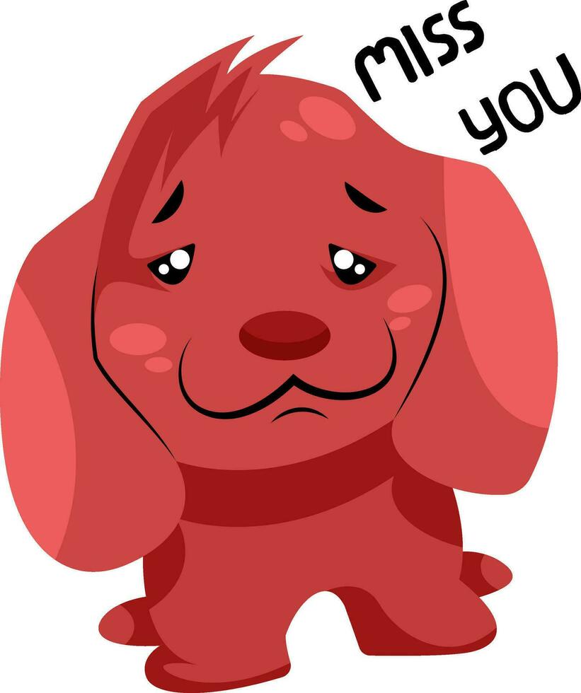 Sad red dog saying Miss you vector illustration on a white background