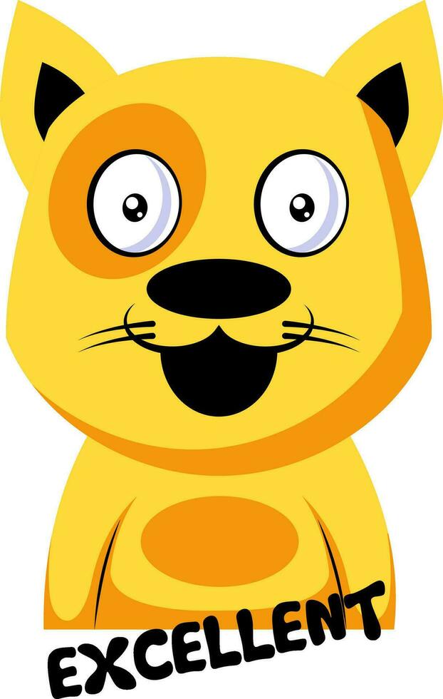 Smilling yellow cat saying Excellent vector illustration on a white background