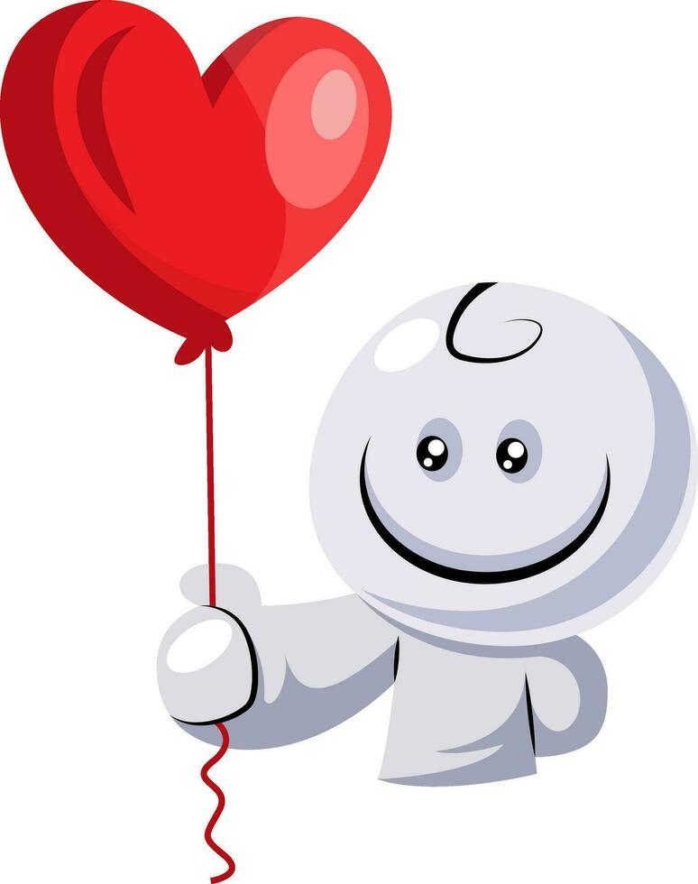 White character holding red balloon illustration vector on white background