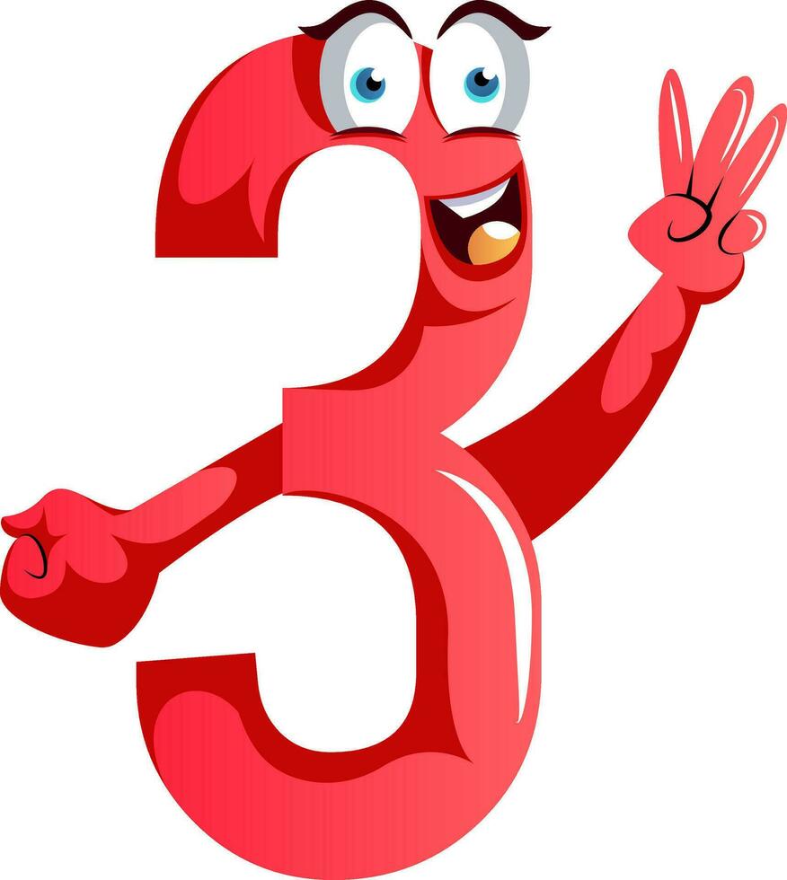 Number three monster showing three fingers illustration vector on white background