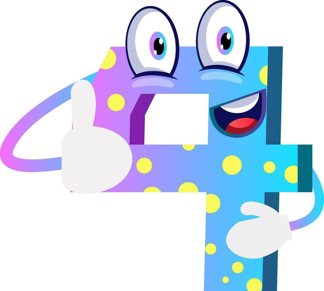 Blue monster number four shape thumb up illustration vector on white background