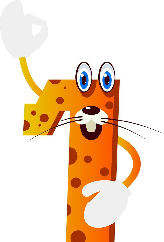 Orange monster in number one shape holding his hand up illustration vector on white background