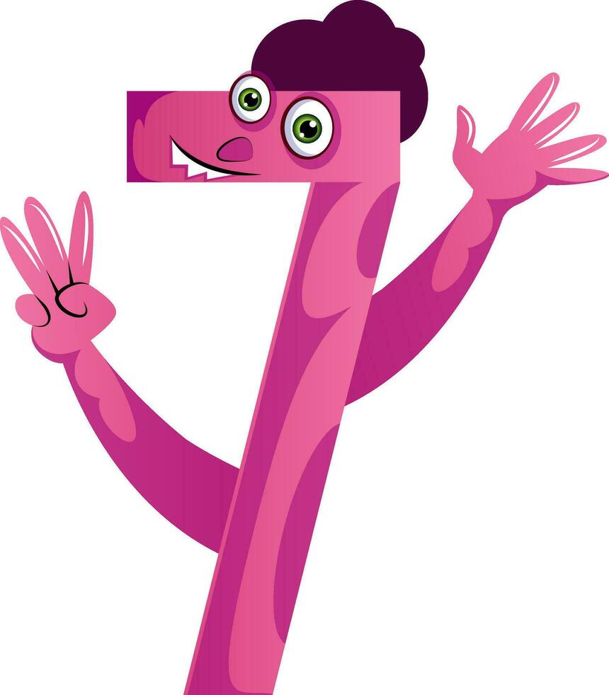 Pink monster in number seven shape illustration vector on white background