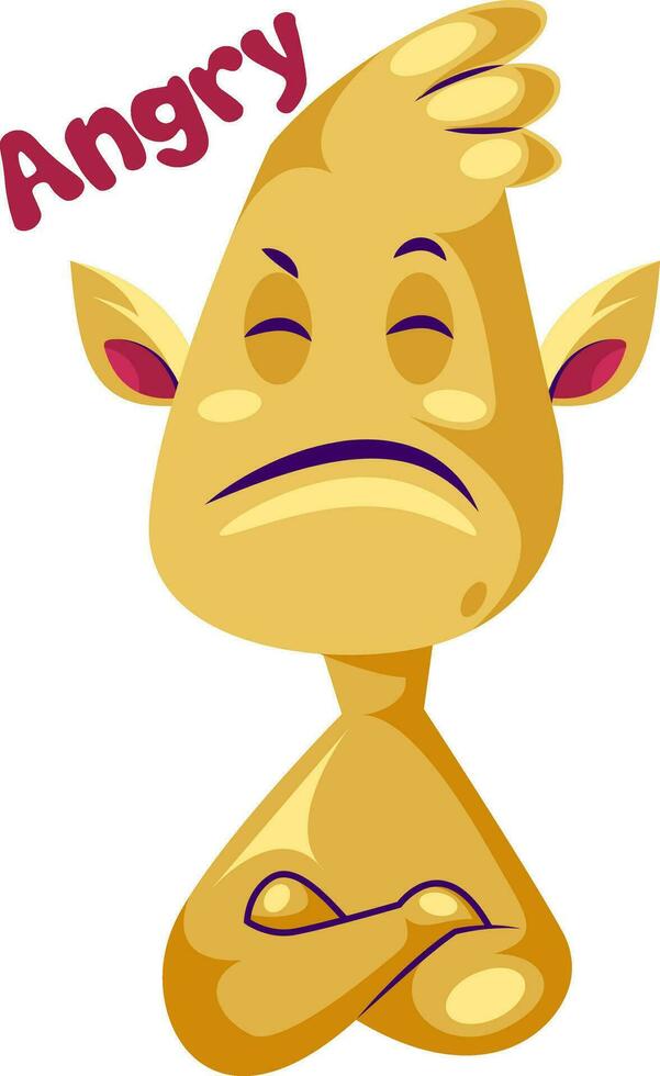 Angry yellow elf vector sticker illustration on a white background
