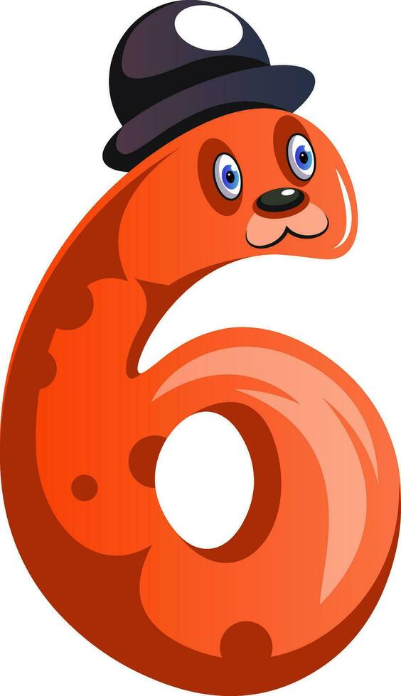 Orange monster with a hat and number six shape illustration vector on white background