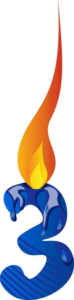 Blue number three in flame illustration vector on white background