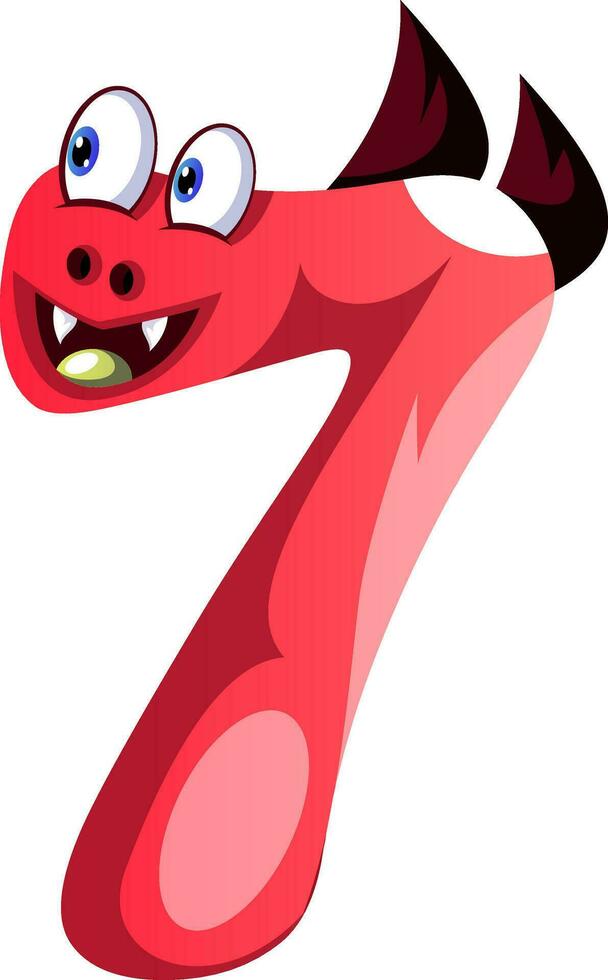 Pink monster with wings in number seven shape illustration vector on white background