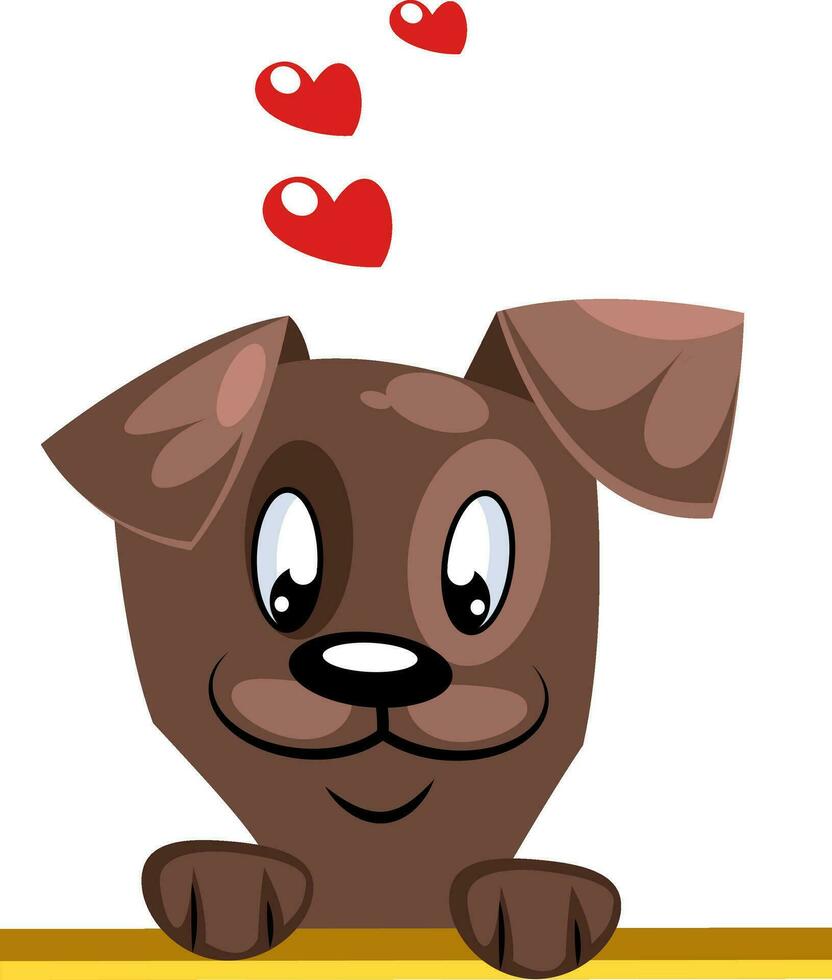 Brown dog with hearts above his head vector illustration on a white background