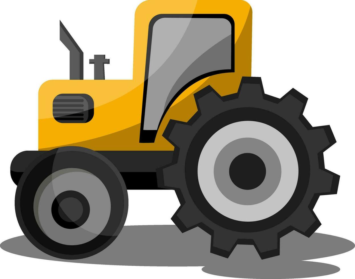 Yellow cartoon tractor vector illustration on white background.