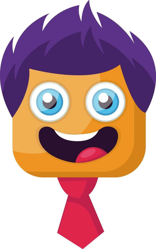 Square smilling face with purple hair and pink tie vector illustration on a white backgorund