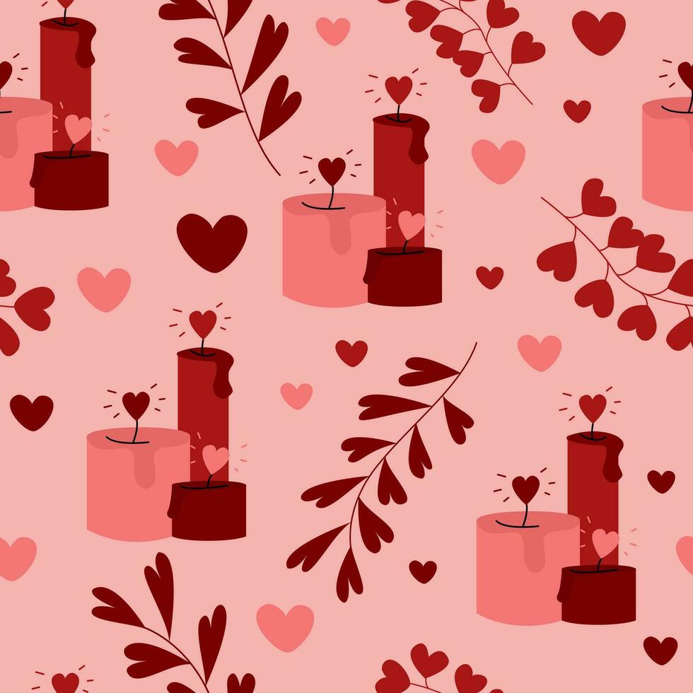 Seamless pattern Valentine's day hearts, gifts, candles vector illustration