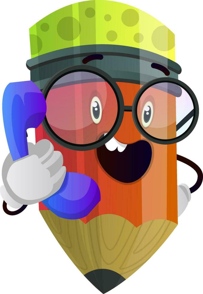 Red pencil wearing glasses and talking on the phone illustration vector on white background