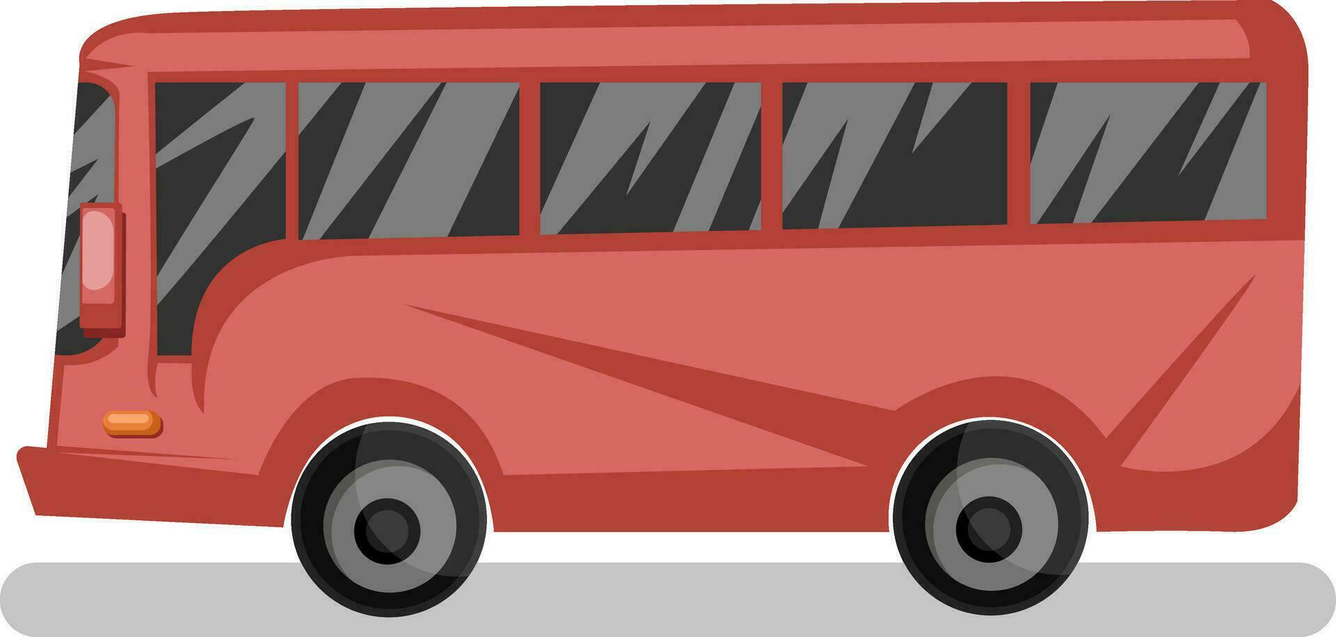 Side view vector illustration of red bus on white background.