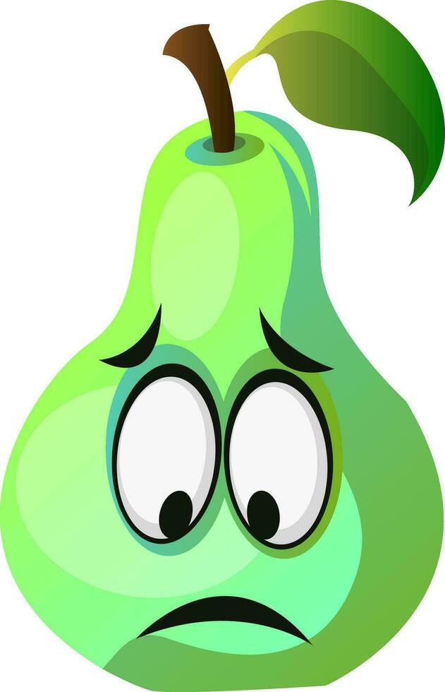 Green pear cartoon face sad illustration vector on white background