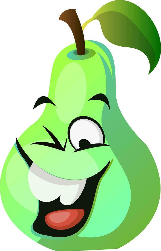 Green pear cartoon face laughing illustration vector on white background