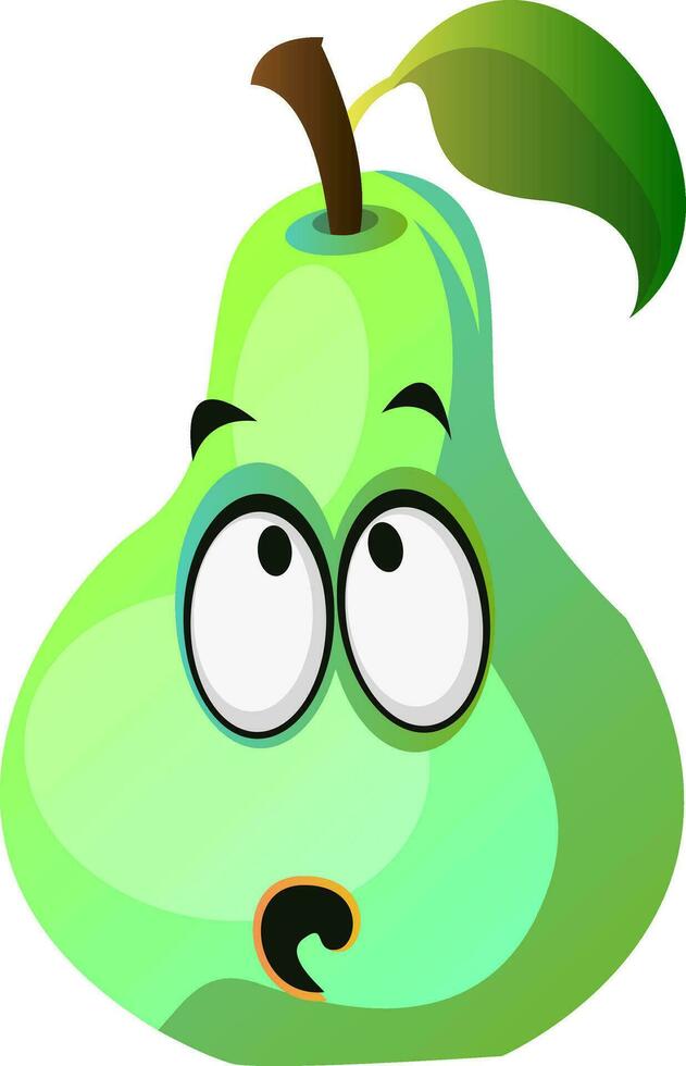 Green pear cartoon face thinking illustration vector on white background