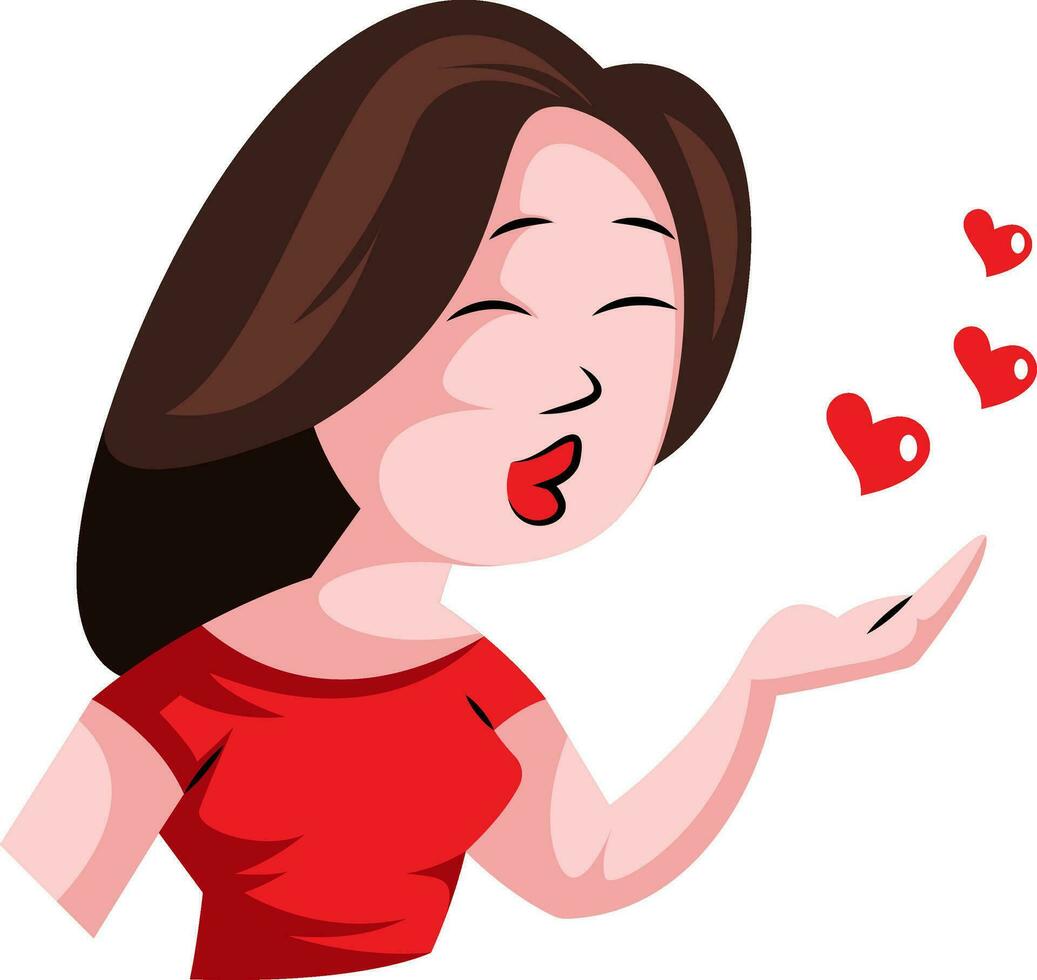 Brunette woman blowing kisses illustration vector on white background