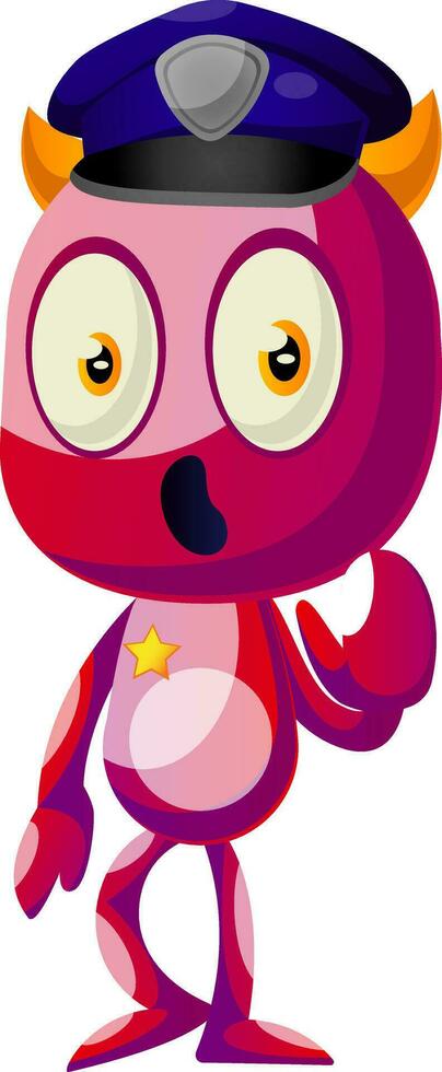 Devil dressed up like cop, illustration, vector on white background.