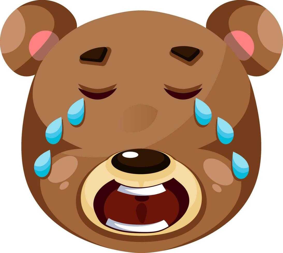 Brown bear crying, illustration, vector on white background.