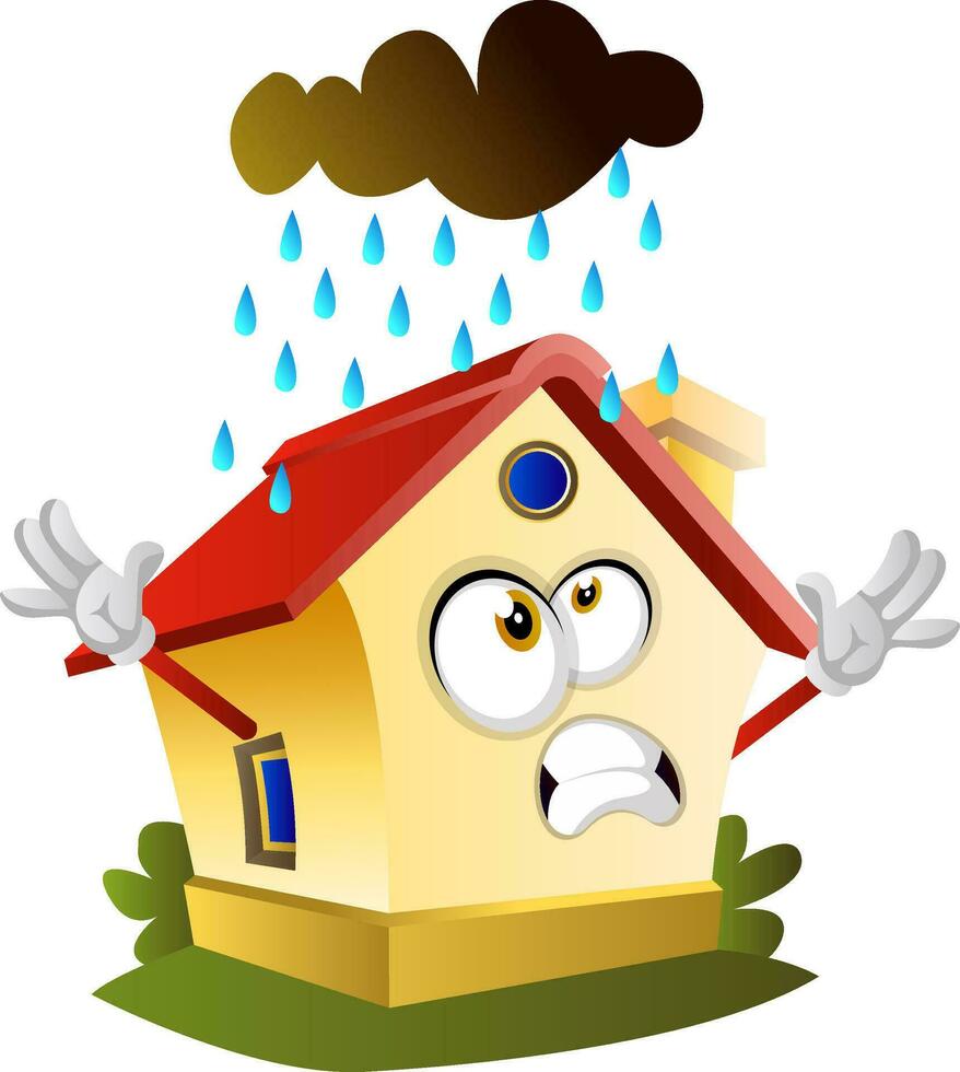 Rain is falling on the house, illustration, vector on white background.