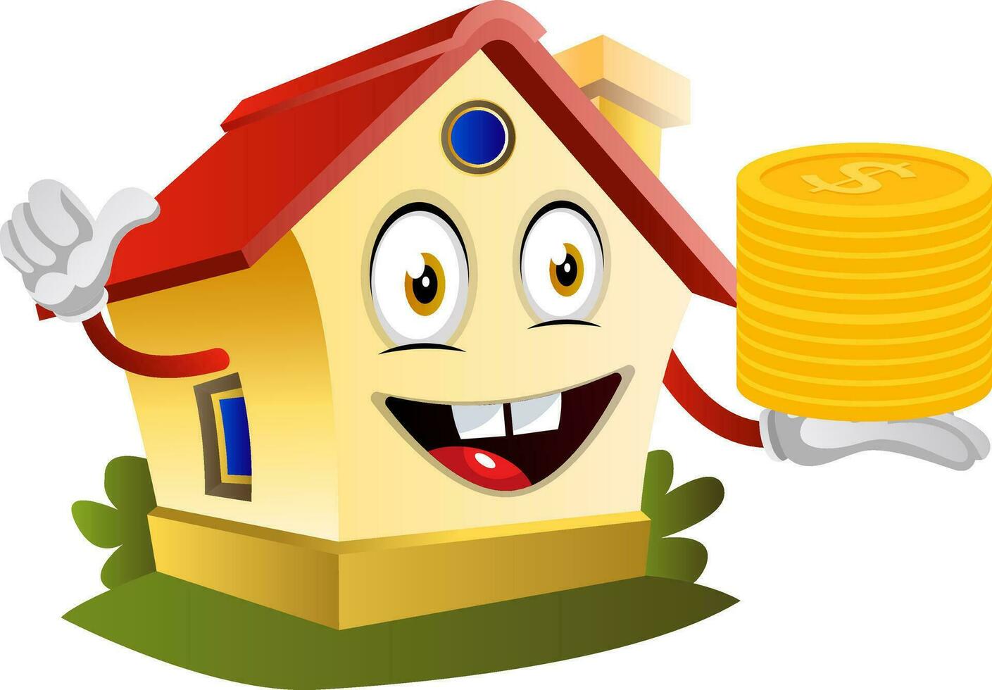 House is holding coins, illustration, vector on white background.