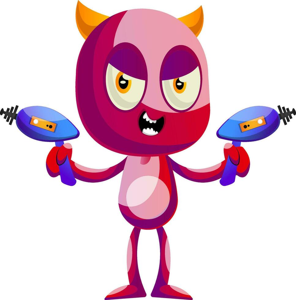 Devil with guns, illustration, vector on white background.