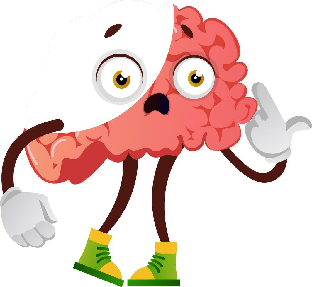 Brain is looking unhappy, illustration, vector on white background.