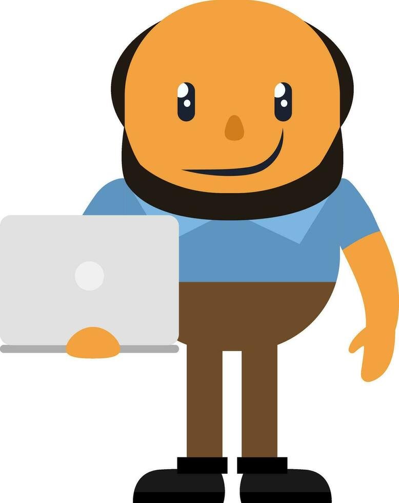 Man with laptop, illustration, vector on white background.
