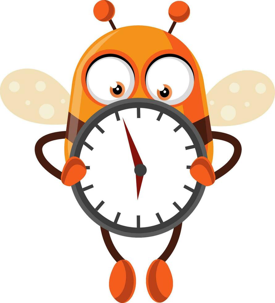 Bee holding a clock, illustration, vector on white background.