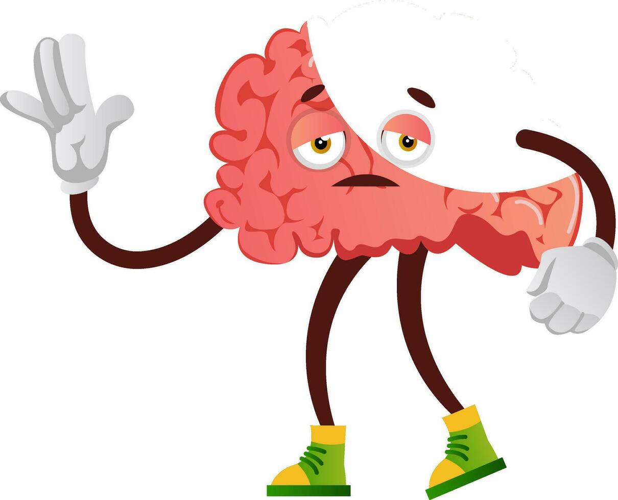 Brain is feeling sleepy, illustration, vector on white background.