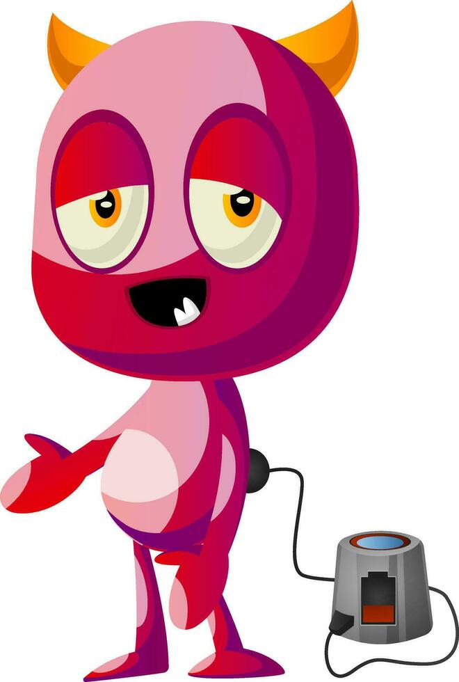 Devil on charging, illustration, vector on white background.